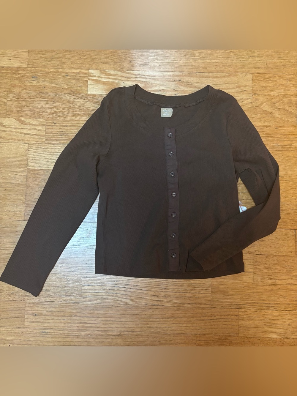 NEW Free People Free-est Brown Fine Ribbed Boho Preppy Fisherman Cardigan S